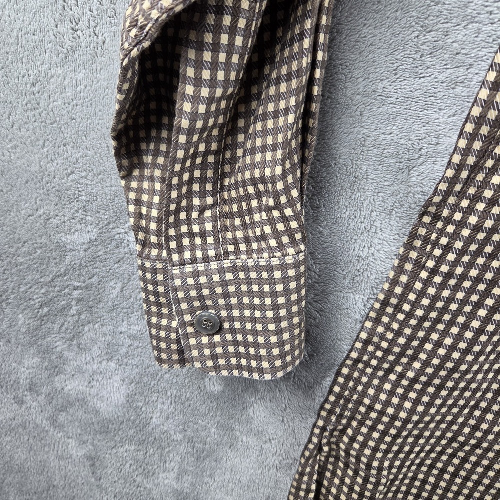 Ermenegildo Zegna Mens Medium M Brown Beige Check Plaid Button Up Shirt - Picture 6 of 11